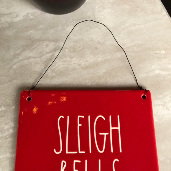 Rae Dunn red ceramic "Sleigh Bells Ring" Sign New - Picture 2 of 8